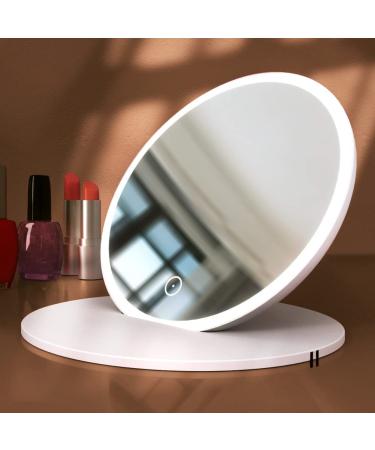 GANPE LED Makeup Mirror  Vanity Mirror with Lights  3 Color Lighting Modes  Touch Control Design  2.5X Magnifying High Definition Portable Cosmetic Rechargeable Lighted Up Mirror (White)