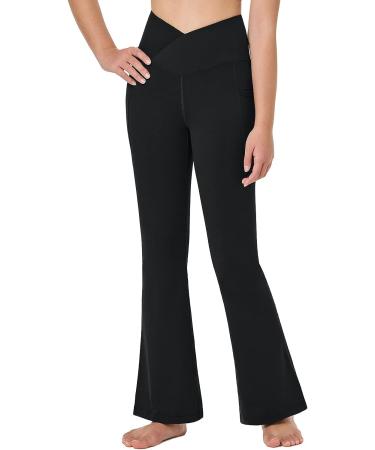 BALEAF Girls' High Waisted Crossover Flare Yoga Dance Leggings with Pockets in Black - Medium - Buy Online on GoSupps.com