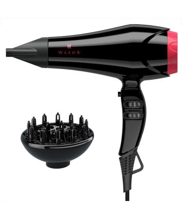 PRO Powerful Hair Dryer with Diffuser Drying Hair Fast 1875W AC Motor Ionic Blow Dryer with Less Frizz Shine and Salon 3 Heat/ 2 Speed ALCI Plug Black