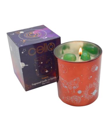 Cello Celestial Scented Candle with Aventurine Gemstones. A Metallic Candle with Green Crystals. Ideal Scented Candles That are Suitable Candles for Men and Candle Gifts for Women. Aventurine Small