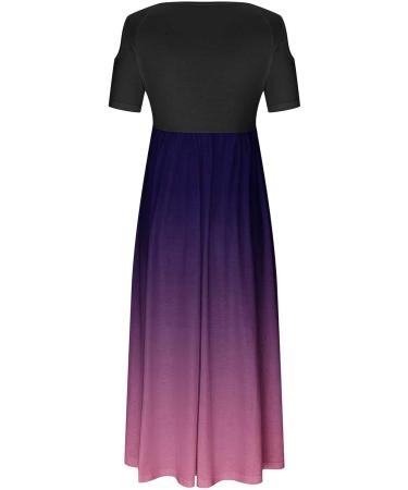 Women's Floral Maxi Dress - Cold Shoulder Casual Summer Dress with Pockets (XX-Large, Purple) - Buy Online on GoSupps.com