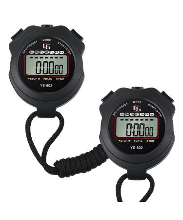 ZCTIMYI Sports Stopwatch Timer Digital Stopwatch with Clock Calendar Alarm, Shockproof Stopwatch for Running Swimming Referee Coaches Sports Training, Black 2 Pcs