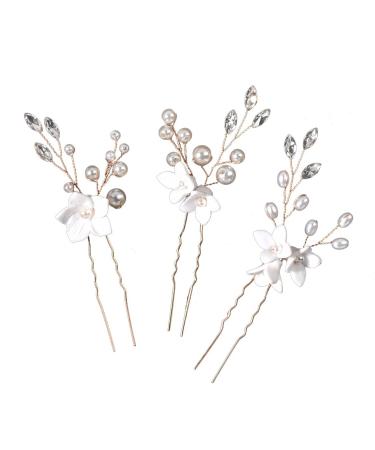 3 Pieces Silver Wedding Flower Hairpins Bridal Headpiece Wedding Hairpieces Accessories for the Bride