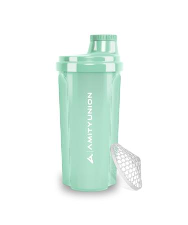 Amity union protein Shaker "Heaven" 500 ml leakproof BPA free with sieve & scale - original - for creamy whey protein powder shakes protein isolate & bcaa concentrates protein shaker in mint blue mint blue 500 ml