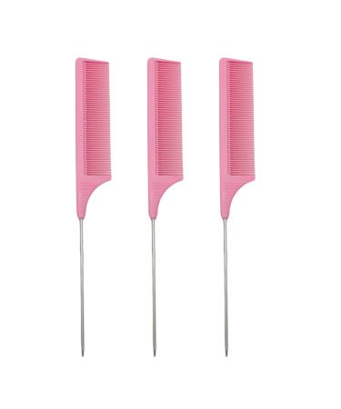 3 Pcs Hair Comb Anti-Static Tail Comb Carbon Fibre Metal Comb Pin Tail Comb Heat Resistant and Salon Rattail Parting Comb Pink Fine Tooth Rat Tail Hair Comb Brush for Women pink3.30