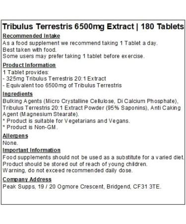 Tribulus Terrestris 6500mg Extract Tablets - Vegan - Non-GM (180 Tablets) 180 count (Pack of 1) - Buy Online on GoSupps.com