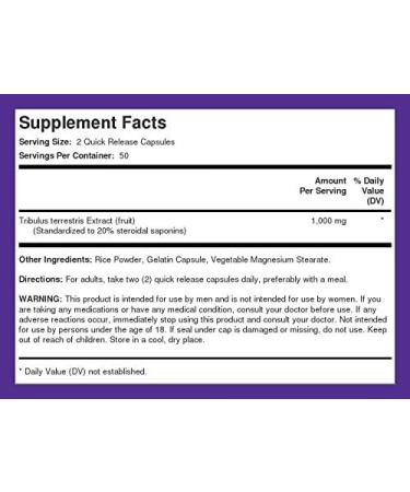 Piping Rock Tribulus Terrestris for Men 1000mg - 100 Capsules | Non-GMO Gluten Free Mega Standardized Extract Supplement - Buy Online on GoSupps.com