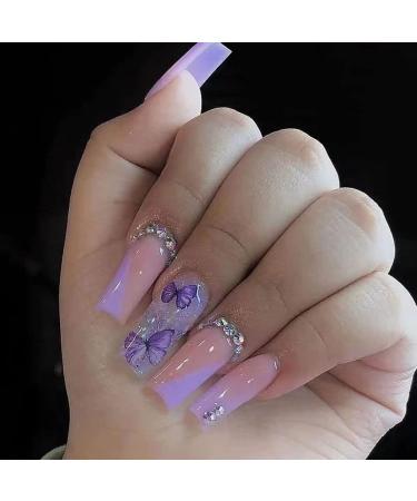 Magrace Short Press on Nails with Designs French Tip Fake nails 24 Pcs Square Stick on Nails for Women (A-5) A-3