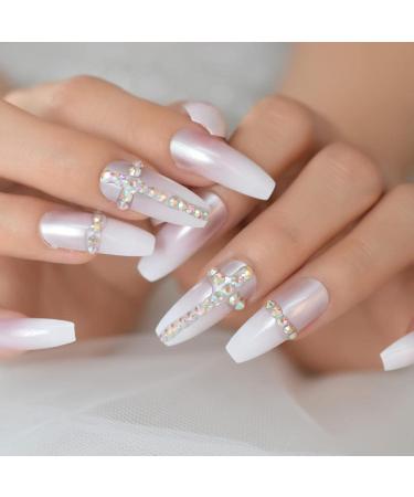 Wrong Nail Pearl Pink Press On Nails Super Long Ballerina D nn gel Nail Nails Natips Natips wrong fake ombre Artificial fingernails