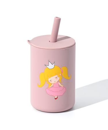 JOYIT Silicone Straw Cups for Toddlers | Open Cup for Baby 6 oz | Baby Training Cup for Independent Drinking | Promotes Fine Motor Skills (Princess-Pale Mauve)