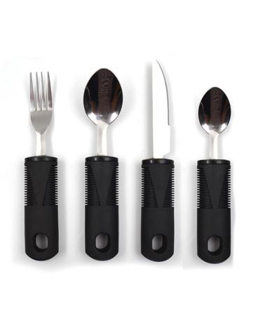 Healthman Adaptive Tableware 4-Pieces Dinnerware with Non-Slip Handle Suitable for People with Inconvenient Hands and The Elderly Weightless Adaptive Eating Flatware Black