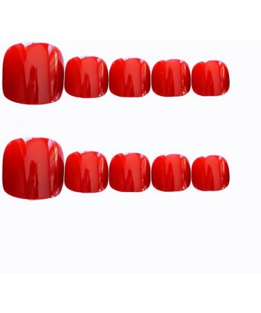 24pcs Short False Toenails French Tip Press On Toe Nails Acrylic False Toenails Square Full Toenail Tips Red Artificial Feet Nails Decals Glue On Toe Nails - Buy Online on GoSupps.com
