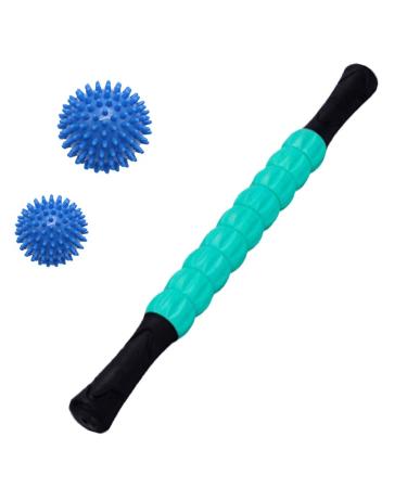 Vandove massage roller muscle roller stick ultra-portable massage device depth massage roller with 2 massage ball for trigger-point massage fascia roll with handle ideal for beginners (green)