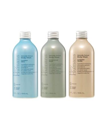 HEY HUMANS Body Wash Cedarwood Sage + Lavender Vanilla + Coconut Mint 14 Fl Oz (Variety Pack)