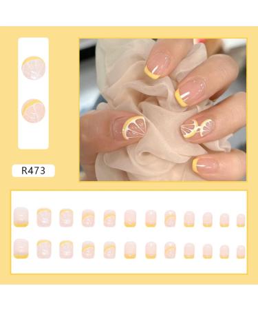 Summer Lemon Pattern Short Square Press-on Fake Nails - 24PCS - Buy Online on GoSupps.com