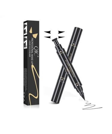 Qic Signet double head eyeliner for Wing or Cat Eye Classic Black Highly pigmented Long lasting Waterproof and sweat proof  do not easy to smudge. Accurate fast and saving time.(large&small)