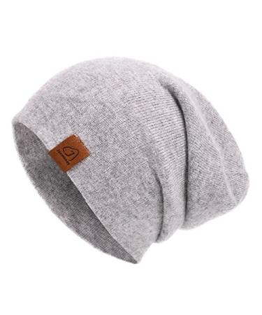 jaxmonoy Wool Cashmere Slouchy Knit Beanies Winter Hats for Women Soft Warm Double Layer Reversible Slouch Skull Beanie Cap Light Grey