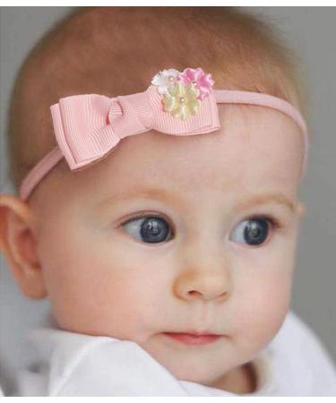 8 Pcs Baby Girls Soft Nylon Bow Flower Headbands | Pink Hair Accessories for Newborns & Toddlers - Buy Online on GoSupps.com