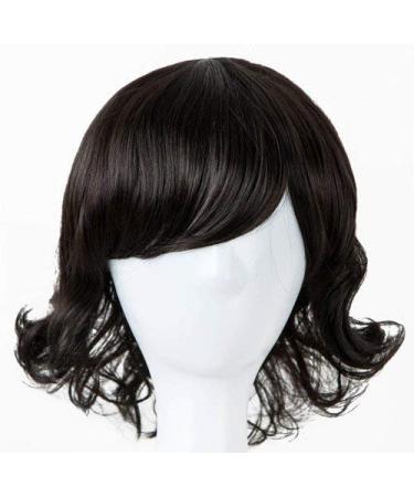LFMDJF Inclined Hair Synthetic Heat Resistance Fiber Dark Brown Short Curly Children Wigs for 50cm Head CircumFerence 12inches 1b/30Hl Natural Black