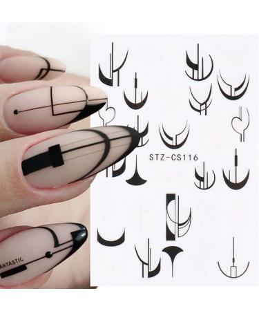Nail Decor Spring Summer Smile Line Design Nail Art Stickers 3D Black White Geometry French(STZ-CS116) - Buy Online on GoSupps.com