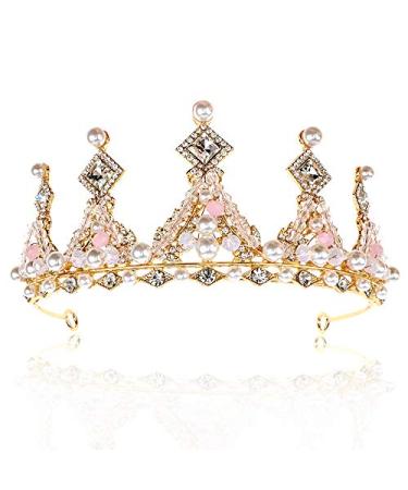 NODG Gold Tiaras and Crown for Women Gold Birthday Crowns for Women Pink Rhinestones Party Headbands Hair Jewelry Accessories for Women Halloween Cosplay Prom Costume Christmas