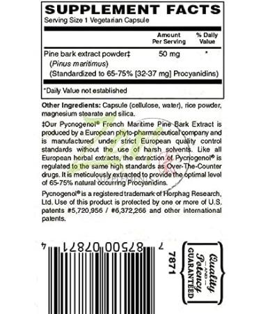 Pycnogenol 50mg - French Maritime Pine Bark Extract 30-Vegcaps | Antioxidant & Inflammation Support | Non-GMO, Gluten & Soy Free - Buy Online on GoSupps.com