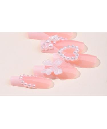 Shop Pink Bow Acrylic Fake Nails - 24PCS Full Cover Medium French Flower for Women & Girls - International Shipping Available - Buy Online on GoSupps.com