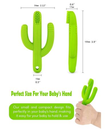 Cactus Teether Baby Toothbrush | Self-Soothing Pain Relief Teething Toy for Babies | Natural Organic BPA-Free | Green - Buy Online on GoSupps.com