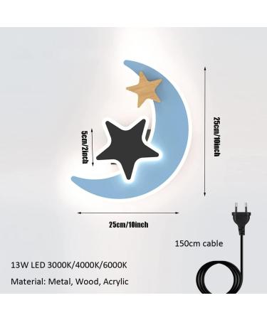 Buy Moon & Star LED Wall Lamp for Kids - Blue Wall Light with Switch & Cable | Perfect Decoration for Children's Room - Buy Online on GoSupps.com