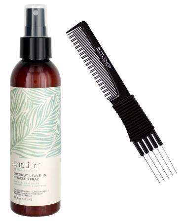 Sleekshop Comb + AMlR Clean Beauty Coconut Argan Leave-In Conditioning Hairspray (5.8 oz) (with Premium Teasing Comb)