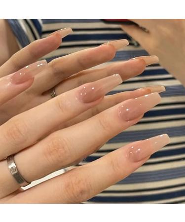 Long Press on Nails Nude Fake Nails Classic Opaque Full Cover Acrylic False Nails for Women Girls 24 PCS Natural Nude A01