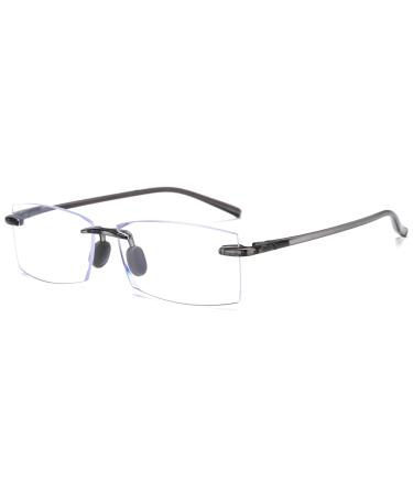 Lanomi reading glasses frameless men rectangular blue light filter glasses without frame spring hinges reading aid rimless visual aid transparent gray 1.0 x