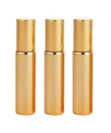 WOIWO 3 PCS Glass Roller Bottles for Essential Oils Metal Roller Balls Empty Refillable Essential Oil Perfume Roller Bottles (Gold)