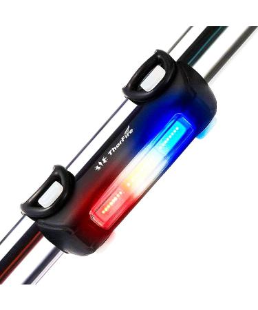 ThorFire Bike Tail Light, USB Rechargeable LED Waterproof Bike Light, Bright Bicycle Rear Cycling Safety Flashlight, 7 Light Modes with Red&Blue&White for Cycling Safety Fits Adult & Kids MTB Bikes