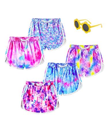 slaixiu Girls 5-Pack Athletic Shorts Breathable Workout Running Printed Dolphin Shorts 5-16 Year No.3 8-9 Years