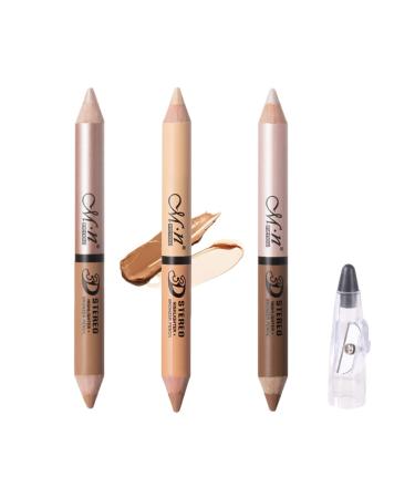 MEICOLY Highlight Contour Stick 6 Colors Double-Headed Facial 3D Bronzer Face Pearl White Shimmer Cream Pen with Pencil Sharpener 01 Contour Set