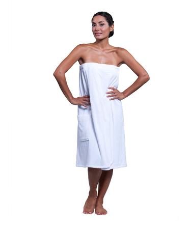 Boca Terry Womens Spa Wrap - 100% Cotton Spa, Shower, Bath and Gym Towel w Snaps - White XXL XX-Large White