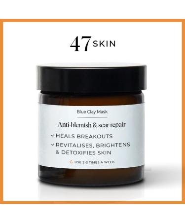 47 Skin | Blue Cambrian Clay Face Mask | Full of Natural Minerals that Nourish Skin Heals Breakouts | Anti Blemish Scar Repair Smoothes Fine Lines Revitalises Brightens and Detoxifies Skin | 60ml - Buy Online on GoSupps.com