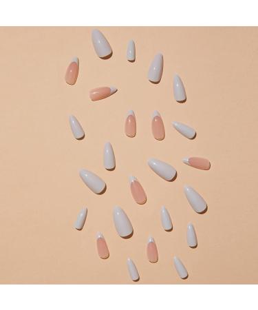JUSTOTRY 24 Pcs Almond Short False Nails Light Grey French Press On Nails - Glossy Fake Nails with Nail Glue for Women and Teens Nails Art - Buy Online on GoSupps.com