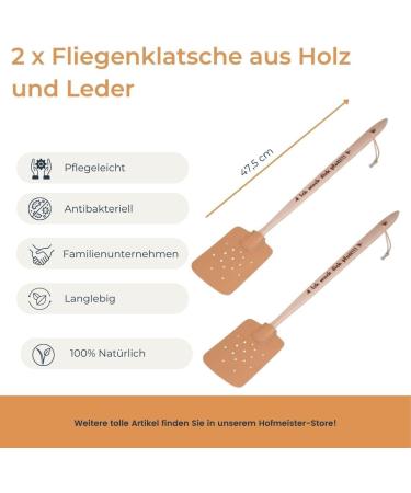 2x Hofmeister Beech Wood & Leather Fly Swatters - Practical Mosquito Catchers with 'I Make You Flat!!!' Print - 47.5 cm - Ships Worldwide! - Buy Online on GoSupps.com