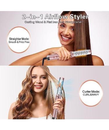 TOP4EVER Airflow Styler - 2-in-1 Curling Iron & Flat Iron Ionic Ceramic 360 Cool Air Vents Dual Voltage 5 Adjustable Temps for Perfect Hair Styling - Buy Online on GoSupps.com