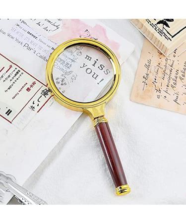 Magnifying Portable Handheld 10X Magnifying Glass 60mm 70mm 80mm 90mm Retro Handle Magnifier Eye Loupe Glass (Color : As pic4 Size : 10X) Made in China