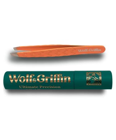Wolf & Griffin Ultimate Precision Mini Tweezers | Stainless Steel Professional Slant Eyebrow Tweezers for Men and Women | Peach Perfect