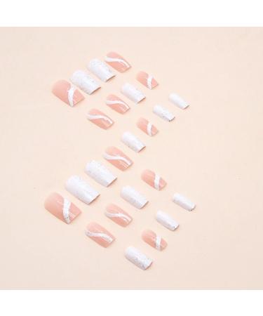 Justotry 24 Pcs Pink Glitter Milky French Square False Nails | Glossy Swirl Press On Nails Medium | Nail Glue & Squoval Stick Included - Women & Teens Nail Art - Buy Online on GoSupps.com