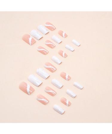 Justotry 24-Piece Pink Angular Glitter Press-On Nails | Milky French & Swirl Design | Beautiful Square Artificial Fake Nails for Women - Buy Online on GoSupps.com