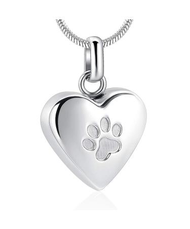 zeqingjw Pet Cremation Jewelry for Ashes Pendant Paw Print Pet Heart Urn Necklace Memorial Keepsake Jewelry for Pet/Dog's/Cat's Ashes Silver
