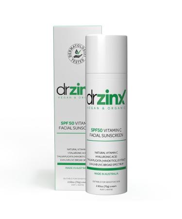 Dr ZinX Organic Vitamin C Mineral Sunscreen SPF50 | Jojoba Oil & Hyaluronic Acid | Australian Made & Reef Safe - International Shipping Available - Buy Online on GoSupps.com