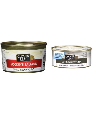 Clover Leaf Sockeye Salmon Wild Red Pacific-213g 24 Count - Canned Salmon & Solid White Tuna Low Sodium In Water - 170g 24 Count - Canned Tuna - All Natural Ingredients Excellent Source Of Protein