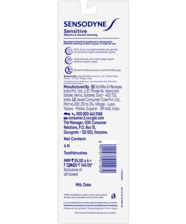 Sensodyne Toothbrush - Soft Rounded Bristles for Sensitive Teeth | 4-Piece Set - Manual Adult Toothbrushes - International Shipping Available - Buy Online on GoSupps.com
