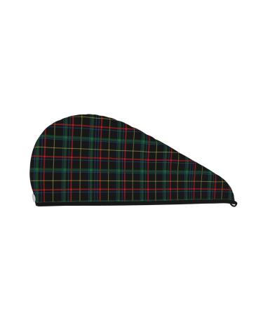 Hair Towel Wrap Hair Drying Towel with Button Towel Turban Head Towel to Dry Hair Quickly (Buffalo Plaid Dark Green)